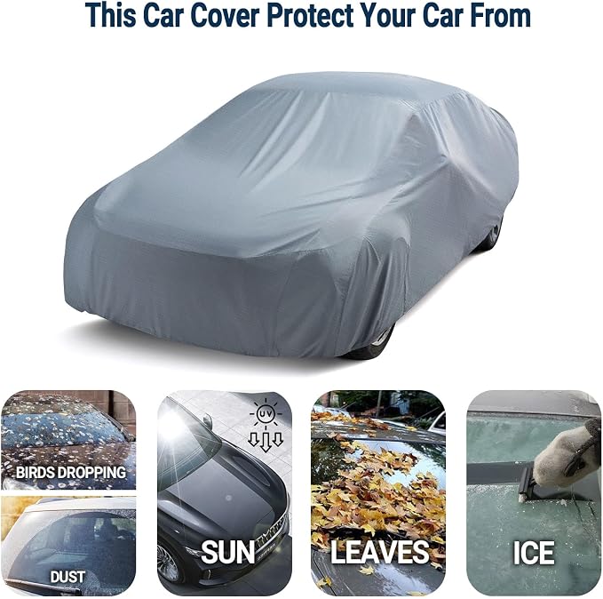 Season Guard Sedan 205" Car Cover, Dustproof Lightweight Indoor & Outdoor | Breathable polypropylene layer, fits sedans up to 205", includes storage bag & antenna patch, elastic hem for secure fit