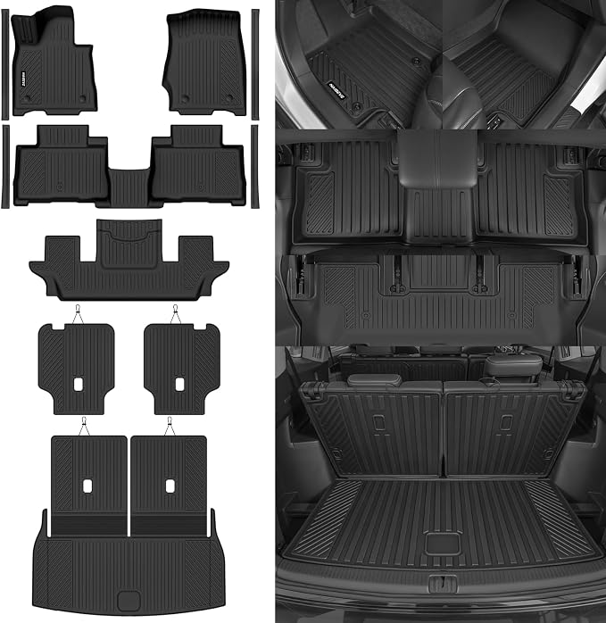 Naibeve Floor Mats for 2020-2025 Lincoln Aviator 6 Seats w/Cupholder | All Weather Floor Mats, Cargo Mat, 2nd/3rd Row Backrest Mats, Door Sill Guards, Cupholder, 2nd Row Bucket Seats accessories
