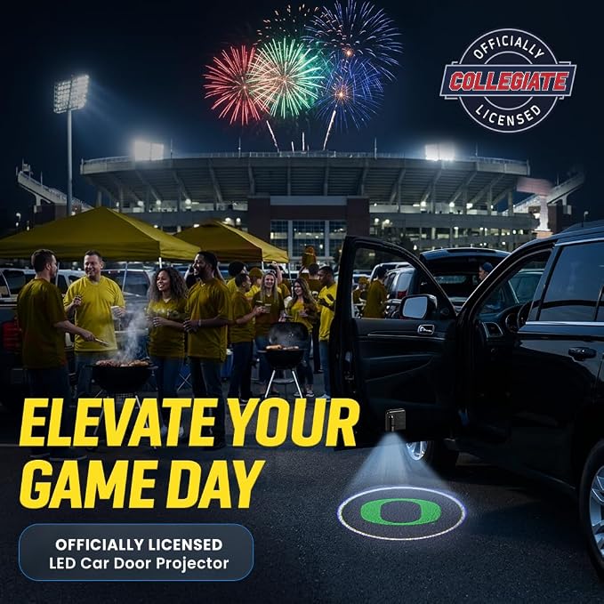 Sporticulture American Football Oregon Ducks Car Door Lights Logo Shadow Display - Officially Licensed NCAA Car Accessories - Show Your Team Pride - Battery Powered, Universal Fit
