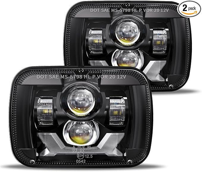 HWSTAR Pair Premium H6054 5x7 7x6 Led Headlights,Sealed Beam Replacement Compatible with Jeep Cherokee XJ Wrangler YJ DRL Turn Signal Hi/Low Sealed Beam Ford Chevy GMC Toyota Nissan Dodge etc Black