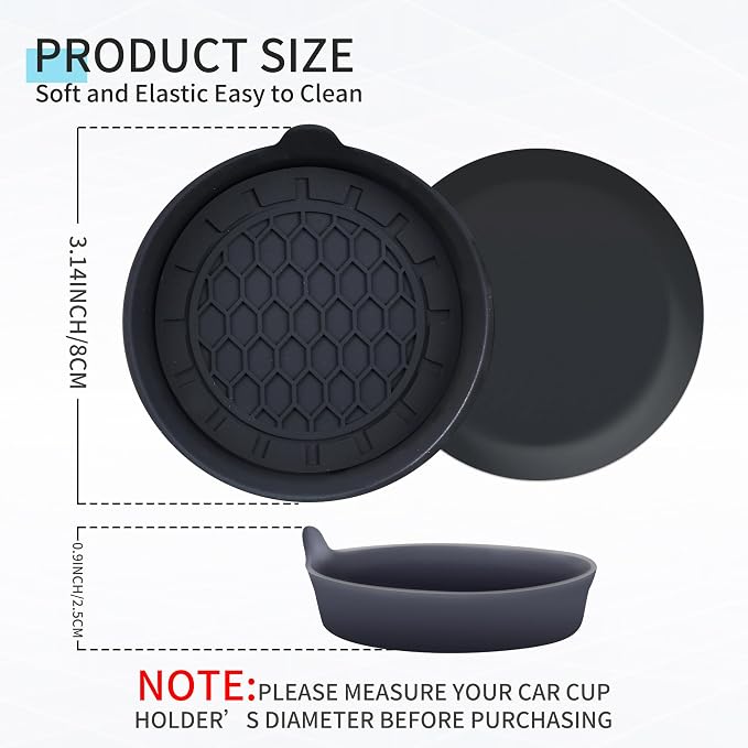Amooca Automotive Cup Holders Universal Car Cup Coaster Waterproof Non-Slip Sift-Proof Spill Holder Car Interior Accessories 2 Pack Black