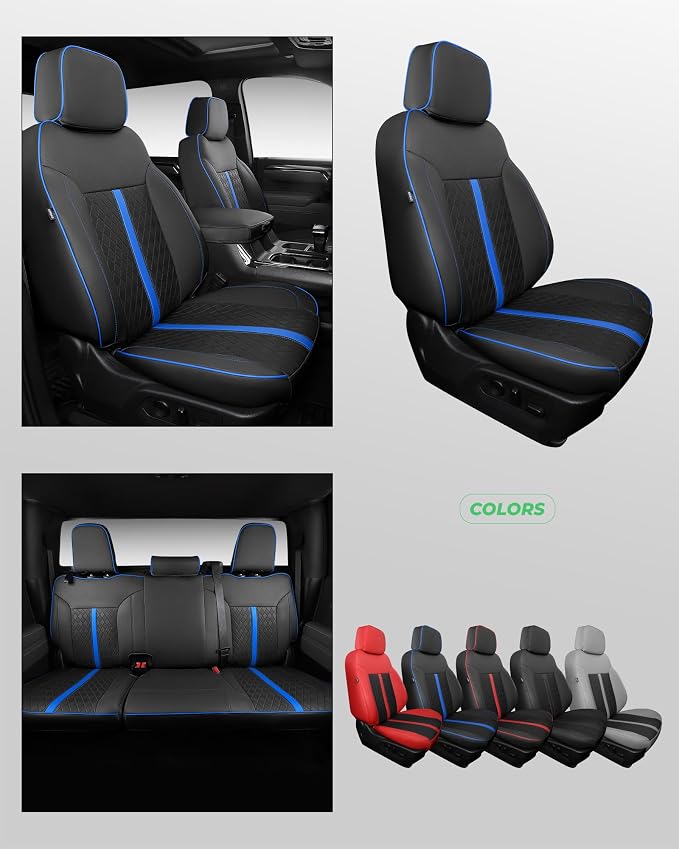Custom Leather Seat Covers for 2019-2026 Sierra/Silverado 1500 | Only Crew Cab, Fits 2500/3500HD 2020-2026, no Rear Armrest/Seatback Storage, Waterproof, Scratch-resistant, Easy-clean