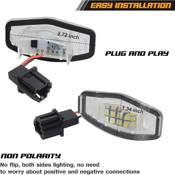NDRUSH LED License Plate Light Tag Lights Compatible with Honda Accord Civic Sedan Odyssey Pilot Acura, 6000K White, Pack of 2