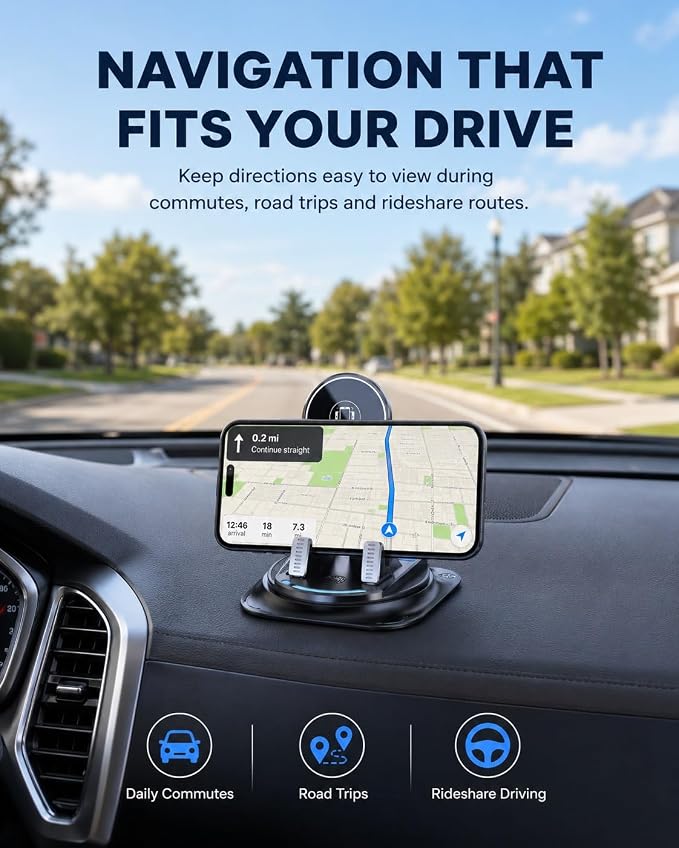 Car Phone Holder 360 Degree Rotation Navigation Mount Splendid Dashboard Windshield Accessories for Women Rotating Soporte De Telefono para Carro Grip Anti-Slip Grips(Mirror Edition)