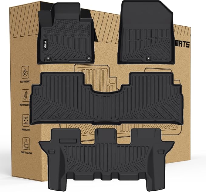 VIWIK Floor Mats for Kia Sorento 7 Seat 2020 2019 2018 2017 2016, Anti Slip 3D Floor Liners, TPE Waterproof Car Mats, Custom Fit All Weather Protection for S/L/LX/EX/SX/SX Limited, 1st & 2nd & 3rd Row