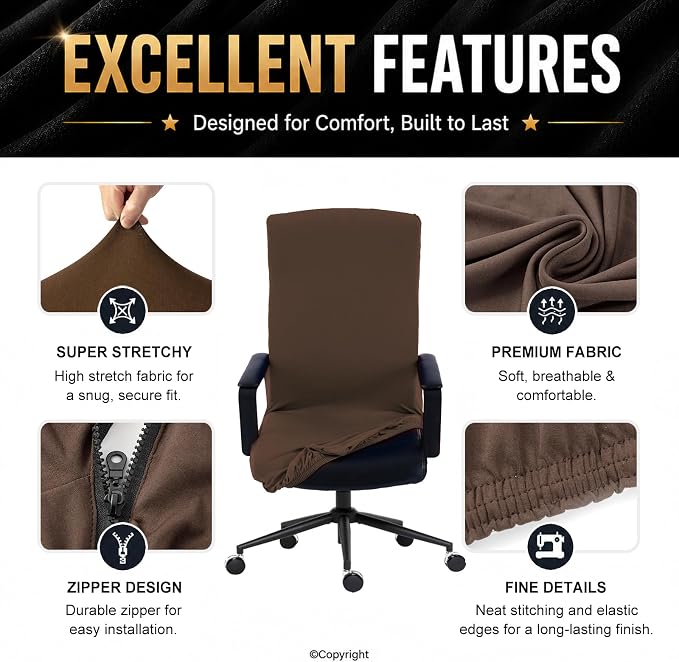 Stretch Computer Office Chair Cover with Durable Zipper - Universal Washable Removable Spandex Rotating Boss Chair Slipcovers - Anti-dust Soft Desk Chair Seat Protector for Dogs, Cats, Pets