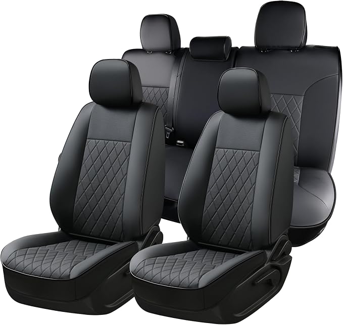 Coverado Tacoma Seat Covers Full Set, Faux Leather Car Seat Covers Custom Fit for 2005-2023 Toyota Tacoma Double & Crew Cab SR SR5 Limited TRD Sport/Pro/Off Road Toyota Tacoma Accessories (Black)