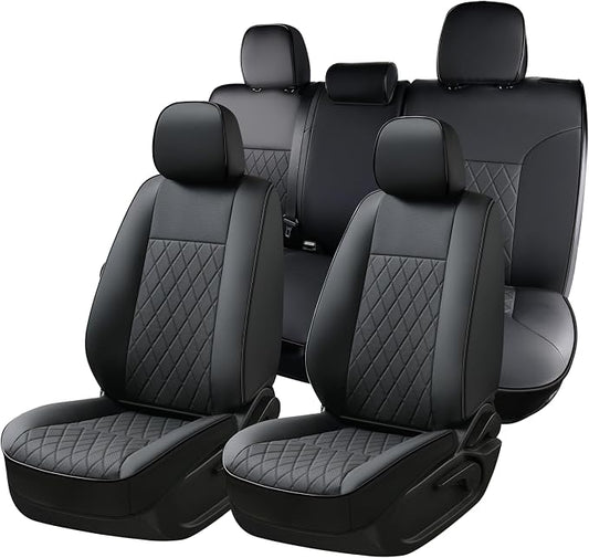 Coverado Tacoma Seat Covers Full Set, Faux Leather Car Seat Covers Custom Fit for 2005-2023 Toyota Tacoma Double & Crew Cab SR SR5 Limited TRD Sport/Pro/Off Road Toyota Tacoma Accessories (Black)