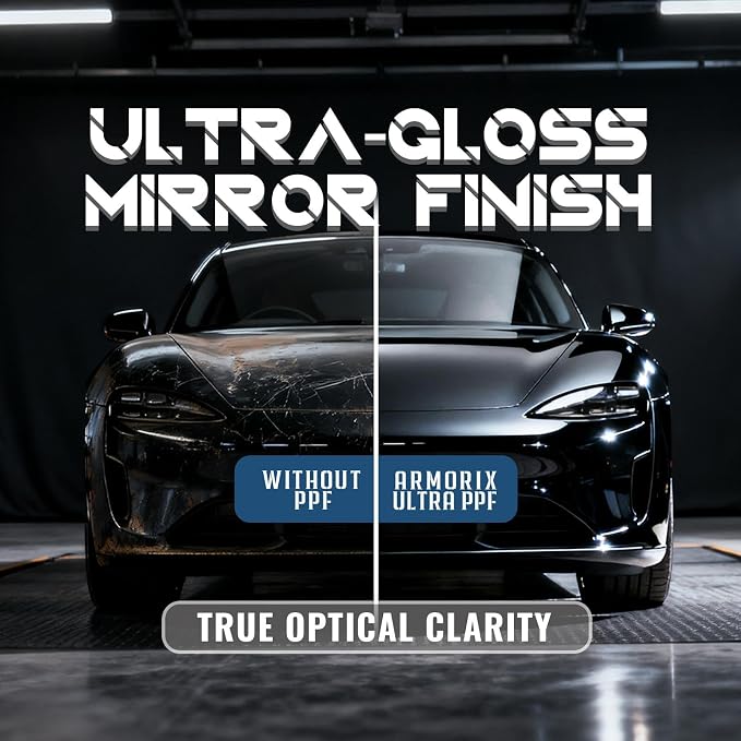 Rockrose Ultra Gloss TPU Black PPF Film for Car Paint Protection 30 in x 50FT Self-Healing, UV Protection, Scratch & Stain Resistant, Hydrophobic, Wet Installation, Strong Adhesive, 7.5 mil Thickness
