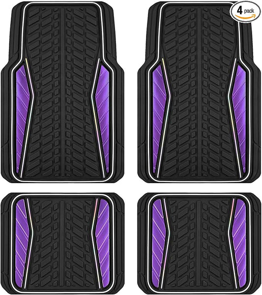 PIC AUTO Car Floor Mats, Purple Aluminum-Molded with Full-Circle Iridescent Inlay Strip Car Mats, Universal-Fit Rubber Mats for Cars, Trucks & SUVs, All-Weather, Non-Slip, Easy-to-Clean Interior Mats