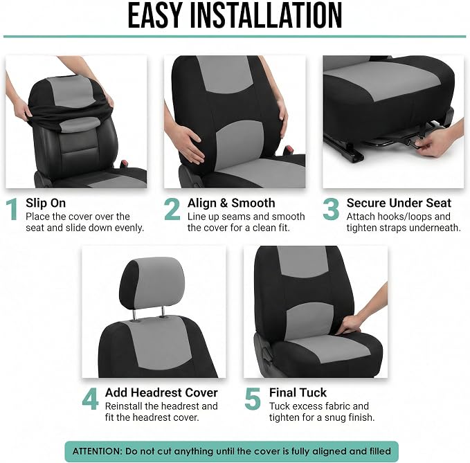 FH Group Car Seat Covers Front Set in Cloth - Car SeatCovers for Low Back Car Seats with Removable Headrest,Universal Fit,Automotive SeatCovers,Washable Car Seat Cover for SUV,Sedan, Van Gray