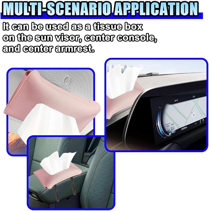 Car Visor Tissue Holder - Leather Tissue Box Holders Car Mask Dispenser - Hanging Car Napkin Holder Auto Tissues Dispenser - Rectangular Mask Holders Sun Visor Accessory for Vehicles (Pink)