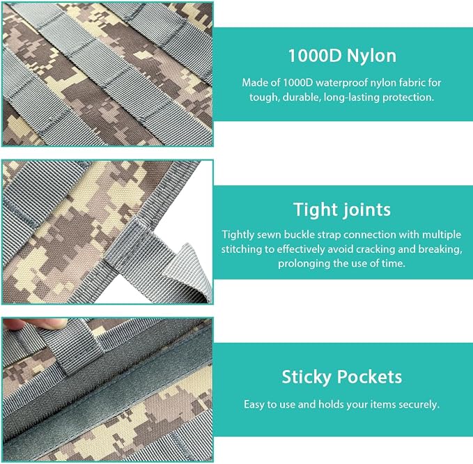 Car Seat Back Organizer, Tactical MOLLE Sag Proof Vehicle Panel Backseat Cover Protector, Universal Molle Nylon Storage Bag Seat Back Hanger Pad for Car Truck SUV Pickup (Camouflage ACU)