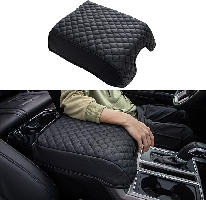 JDMCAR Center Console Cushion Compatible with 2015-2020 Ford F150/2017-2022 F250 F350 F450 and 2018-2024 Expedition Accessories, Customized PU Leather Armrest Cover Protector (Bucket Seat Only)