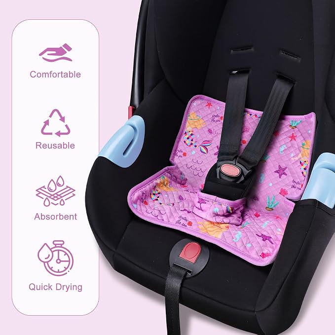 Car Seat Protector for Potty Training, 2 Pack Waterproof CarSeat Liner Toilet Training for Baby Infant Toddler, Dry Seat Piddle Pads Cover for Strollers (Mermaid Purple)