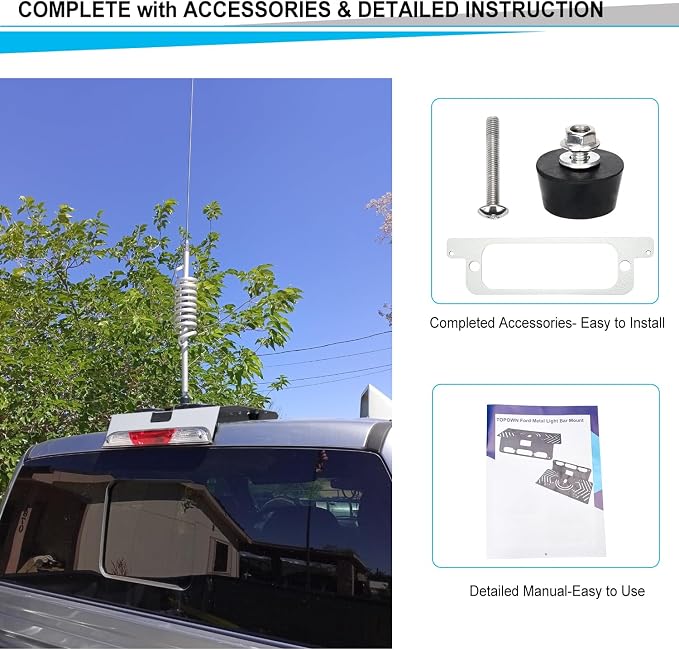 TOPOWN White Metal Drill-Free Light Bar Cab Mount for Ford F-150 (2015+) for Ford F-250-F-550 (2017+),Fit for Magnetic Light Bar and Magnetic Antenna, Support Bolt-on Mounting, Metal Light Bar Mount