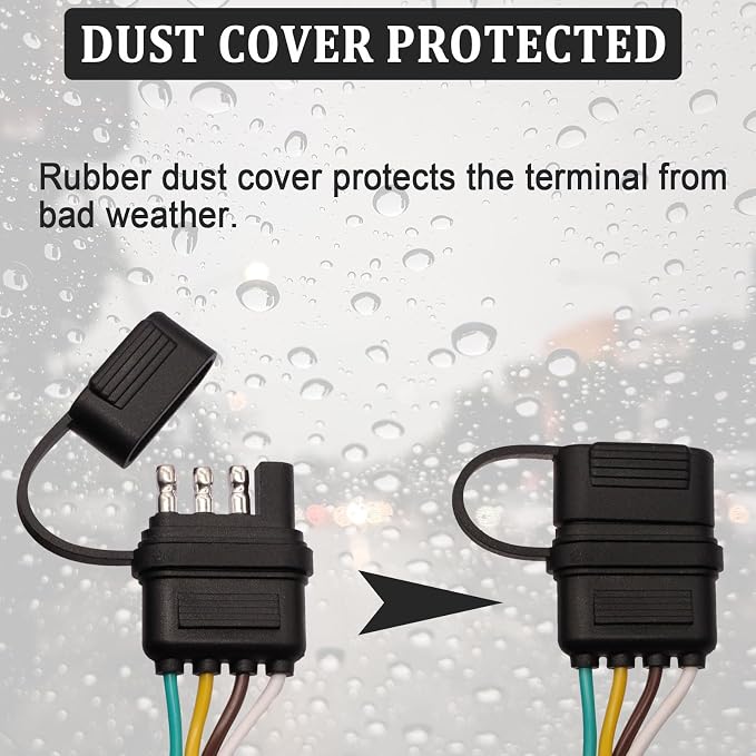 4-Way Flat Trailer End Connector 25 Inch,4 Pin Trailer Wiring Harness,4 Pin Truck Connector with Dust Cover O-101