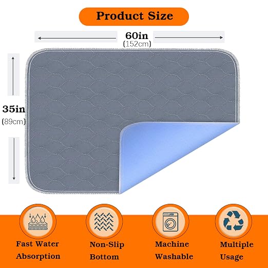 Reusable Chair Pads for Incontinence Absorbent Seat Protector Pads Bed Pads Washable Waterproof for Adults Elderly Kids Pets Chucks Pads (35x60inch) Gray