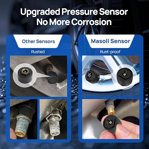 Masoll Tire Pressure Monitoring System, RV/Trailer TPMS with Solar Charging & Auto Calibration, M13 LCD Display tpms 4 sensors (0-99PSI)