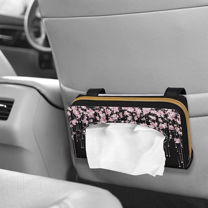 Automotive Tissue Napkin Holder Cherry Blossom Car Visor Tissue Box Water Proof Durable Car Napkin Holder for Sun Visor Back Seat Pink