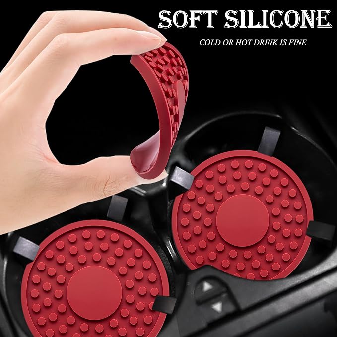 2 Pack Anti-Slip Car Cup Holder Mat – 2.75 Inch Silicone Drink Coaster, Secure Fit for Cars & Trucks – Cute Interior Decor for Women & Girls (Red)
