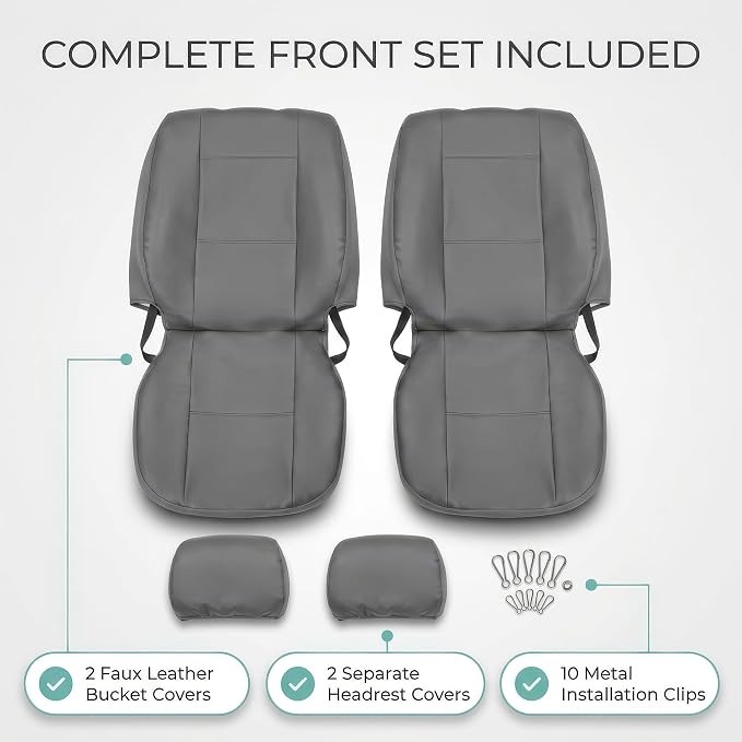 FH Group Car Seat Covers PU Leather Automotive Seat Covers Front Set, Gray Seat Covers Pair Set with Gift Universal Fit Interior Accessories for Cars Trucks and SUVs