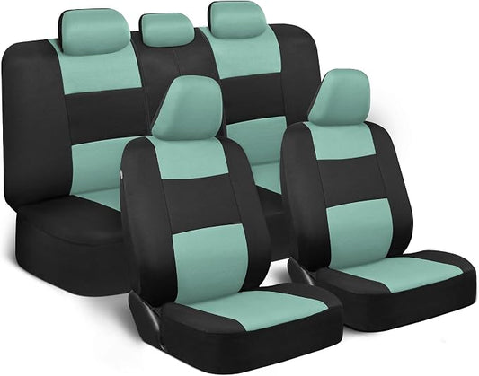 BDK PolyPro Car Seat Covers Full Set in Mint on Black – Front and Rear Split Bench Seat Covers Accessories for Auto Trucks Van SUV,Easy to Install