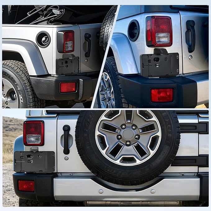 Nilight Rear License Plate Holder with Light for 2007-2018 Jeep Wrangler JK JKU Sahara Rubicon X Sport & Unlimited,Plastic License Plate Mounting Black