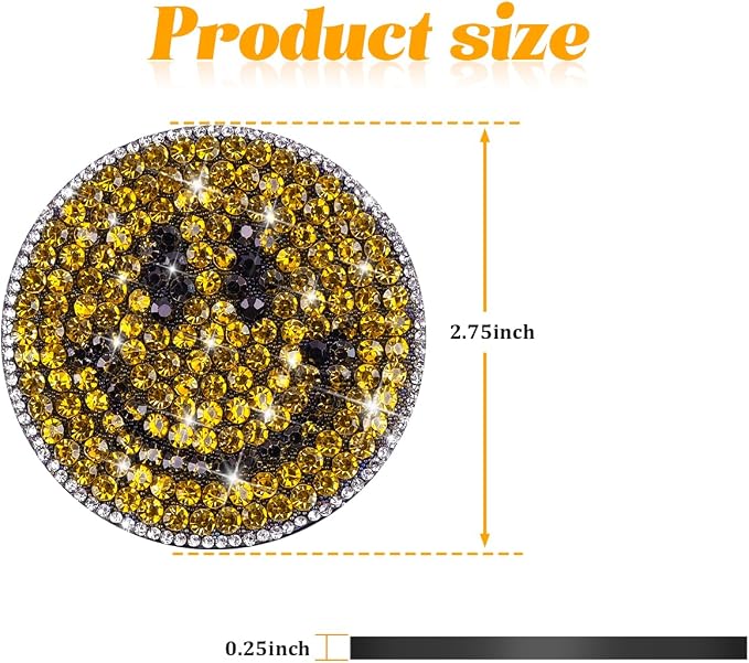 Bling Car Cup Holder Coaster, 2PCS 2.75 Inch Crystal Rhinestone Anti Slip Vehicle Drink Cup Mat for Women Girls, Auto Interior Embedded in Ornaments. Universal for SUV RV Truck (Smile)