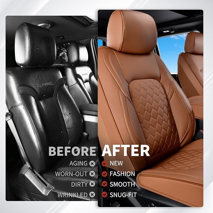 Huidasource Fit for Brown Chevy Silverado/GMC Sierra Front Seat Covers, Thickened Perforated Nappa Leather Front Truck Seat Covers 2007-2026 1500, 2015-2026 2500HD 3500HD Crew Double Extended Cab