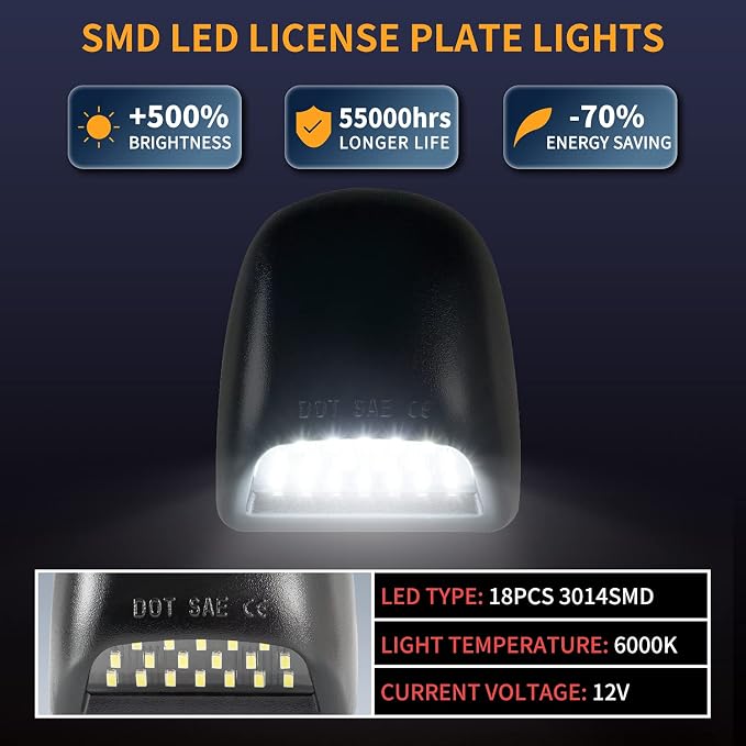 Gempro Full LED License Plate Light Tag light lamp Assembly Replacement for Chevy Silverado 1500 2500 3500 Suburban Tahoe GMC Sierra Yukon XL C-adillac Escalade,6000K Xenon White, 2 Packs