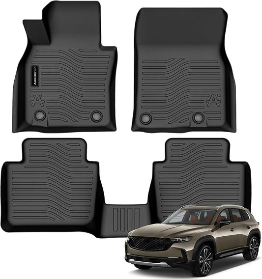 Auxko All Weather Floor Mats Fits for Mazda CX-50 2026 2025-2023 Not for Hybrid TPE Rubber Liners CX50 Accessories All Season Guard Odorless Anti-Slip Mats for 1st & 2nd Row Black