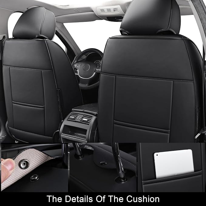 Aierxuan Waterproof Leather Car Seat Covers Full Coverage, Black | Universal Fit Honda Civic Toyota Camry Ford Fusion Kia Soul Nissan Mazda Acura TXL RDX Hyundai Nissan Altima