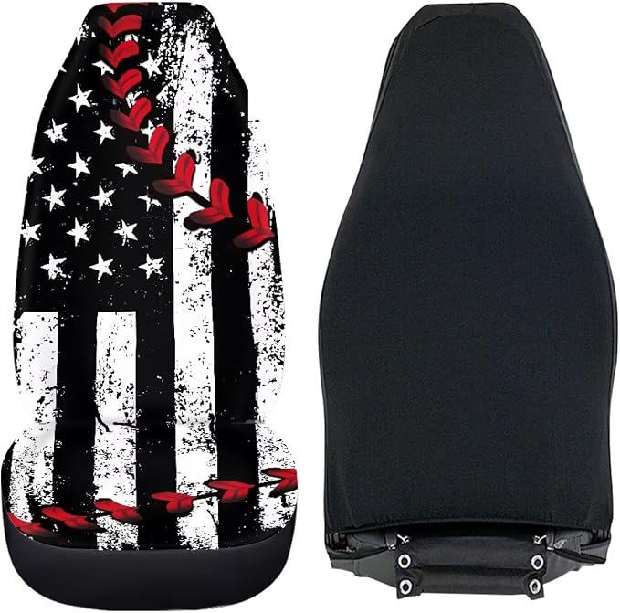 American Flag Car Front Seat Covers Baseball Stitch Car Seat Covers Set of 2 Removable Automotive Accessories Universal Fit for Cars,Sedans & SUVs