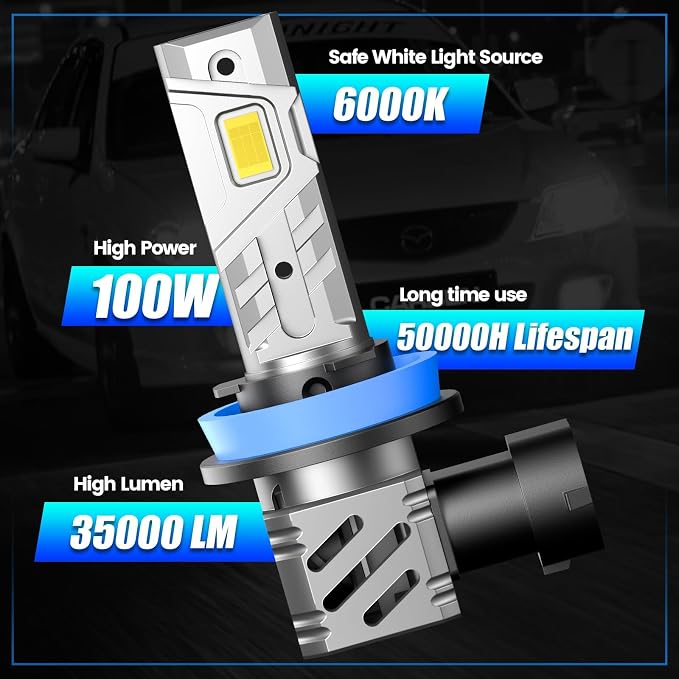 RCJ 9005/HB3 H11/H8/H9 Fog Light Bulbs Combo, 2025 Updated 35000LM 6000K Cool White with Fan, Plug-N-Play, Pack of 4