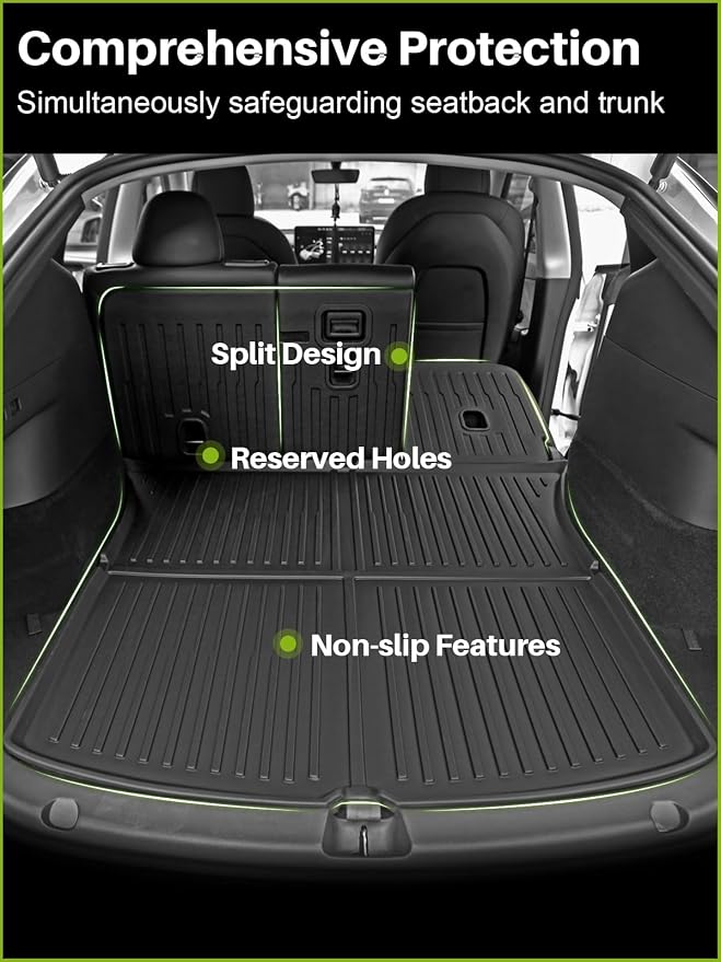 Floor Mats for 2021-2024 Tesla Model Y, 9PCS All Weather Full Set Cargo Liners Accessories, 3D TPE Odorless Trunk Frunk Rear Well Mats Custom for 5-Seater(Not Fit 7Seat & 2025-2026 Juniper)