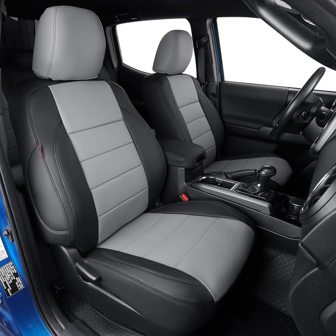 coverdream Custom Front Seat Covers Compatible with Select Toyota Tacoma Double Cab 2016 2017 2018 2019 2020 2021 2022 2023 Models - Leatherette (Black/Gray,Full Set)