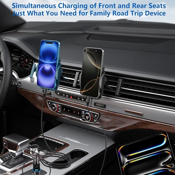 USB C Car Charger, Rombica 4-Port 90W Dual USB-C + USB-A Car Power Adapter, 4 in 1 PD/QC Type-C Fast Car Charging Cigarette Lighter for iPhone 17 17 Pro Max 16 15 14 13 12 11/Galaxy S25 S26/Pixel/iPad
