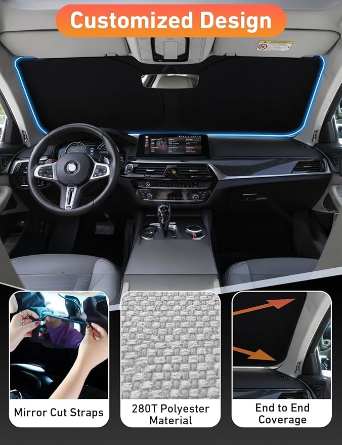 EcoNour Windshield Sunshade Compatible for Audi e-tron, GT, Sportback, S, S Sportback 2019-2021 2022 2023, Sun Visor for Front Window Sun Shade Cover, UV Heat Blocker & Protector, Car Accessories