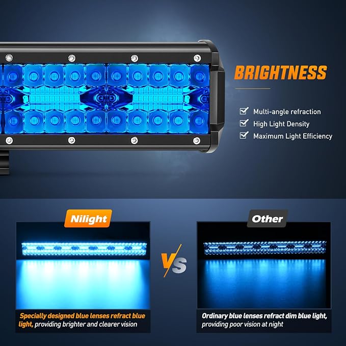 Nilight 20 Inch LED Light Bar Blue Triple Row 420W Spot & Flood Combo 42000LM Driving Boat Off Road Lights Fishing Hunting Emergency Safety Lights for UTV Pick-up Van Tractor