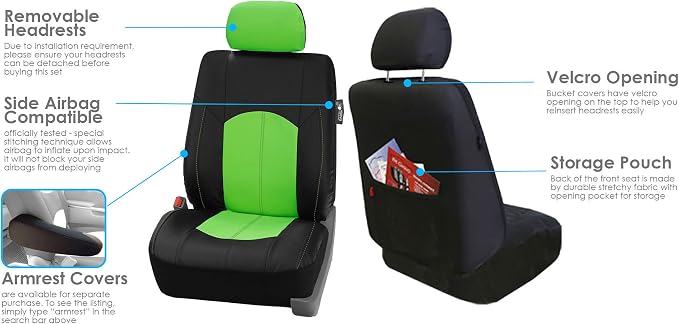 FH Group Perforated Leatherette Three Row Set 8 Seater Car Seat Covers, Airbag Compatible and Split Ready- Universal Fit for Cars, Trucks & SUVs (Green)