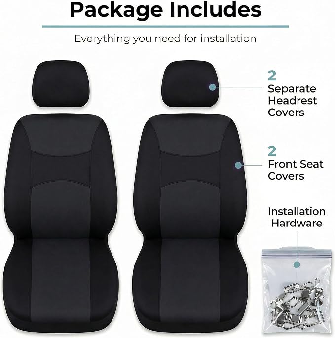 FH Group Universal Car Seat Covers Front Set for SUV Truck Sedan Vans | Waterproof All-Purpose Cloth Seat Cover Set Airbag Compatible Washable Split Bench Protector Interior Upgrade - Black