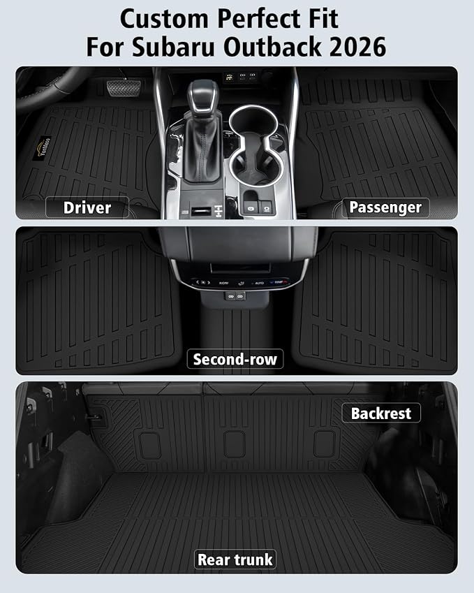 Floor Mats Custom for Subaru Outback 2026 | All Weather TPE Rubber Floor Liners, Cargo Liner, Backrest Mat Full Set for Outback Accessories, Black