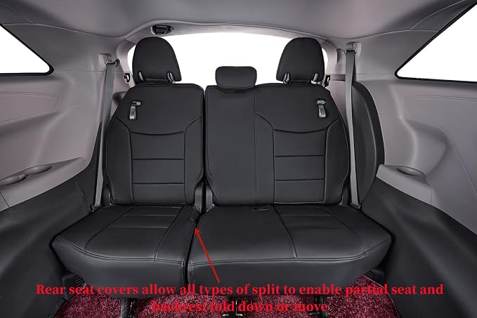 coverdream Leather Seat Covers for Toyota Sienna 2021–2026 XSE/XLE/Limited/Platinum/Woodland,7-Passenger,2nd Row w/No Leg Rest,Custom Fit Full Set Waterproof Seat Protector,Black