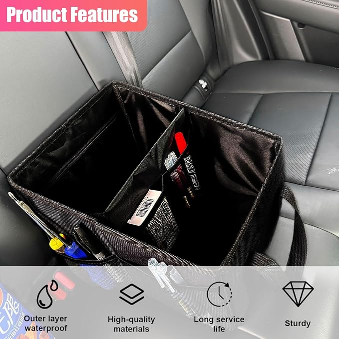 ZIMISI Car Seat Organizer, Collapsible Trunk Organizer with Detachable Divider, Handles and Multiple Pockets, Backseat Car Storage, Passenger Seat Organizer for Front/Back Consoles (Black)