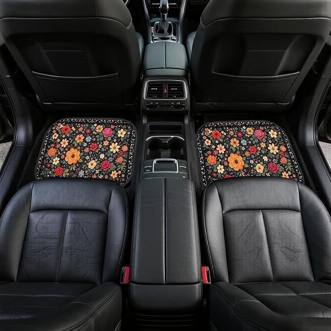 Flower Car Floor Mats Daisy Blue Butterfly Rustic Wooden Carpet Front Rear Carpets Mat Decorative Car Floor Carpets Non-Slip Auto Car Accessories Universal Fit for Car SUV Truck Van