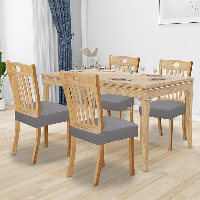 Easy-Going 100% Waterproof Seat Covers for Dining Room Chairs Set of 4, Stretch Chair Seat Slipcovers Protector Removable and Washable Kitchen Dining Chair Covers, Light Gray