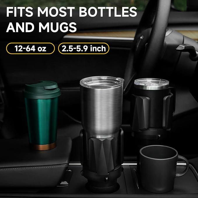 DYLEN Large Cup Holder Expander with Expandable Arms, Fits 2.5-5.9" Bottles | Cup Holder Adapter Fits Owala/YETI/Hydro Flask/Stanley 12–64 oz; Most Large Bottles; Compatible with Round Cup Holders
