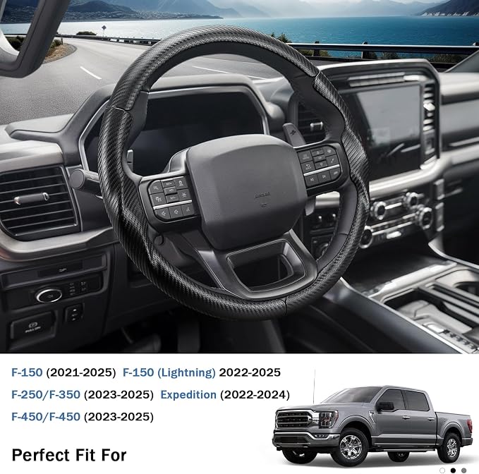 Steering Wheel Cover for Ford F150 2021-2025/ F-150 Lightning 2022-2025/ F250 F350 F450 F550 2023-2025/ Ford Expedition 2022-2024 Car Steering Wheel Cover Protector Accessories for Ford (Matte Black)