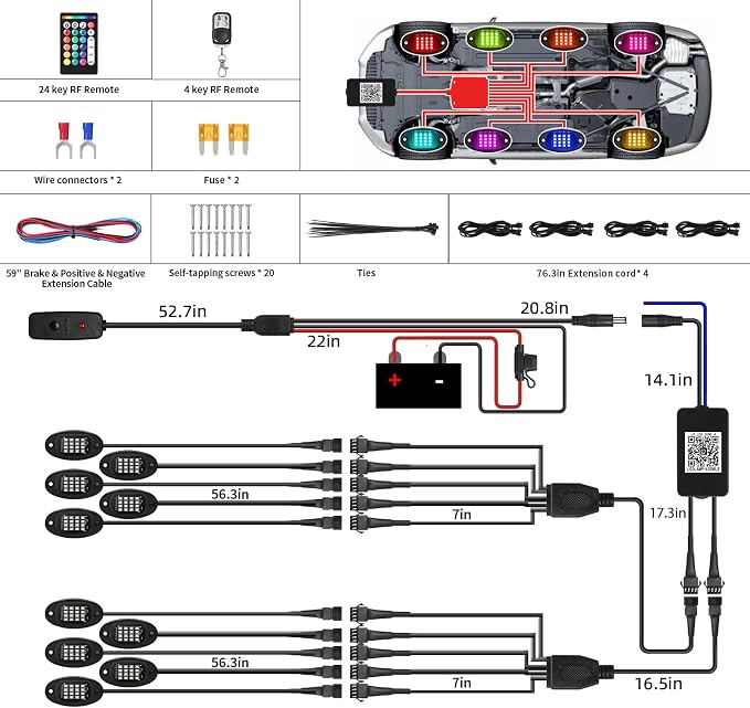 10 Pods RGB LED Rock Lights for Jeeps Trucks Golf Cart Offroad ATV UTV RZR SXS, Waterproof Multicolor Underglow Kit with Dual Zone Brake, Neon Underbody Light with App Remote Control Music Sync 12V